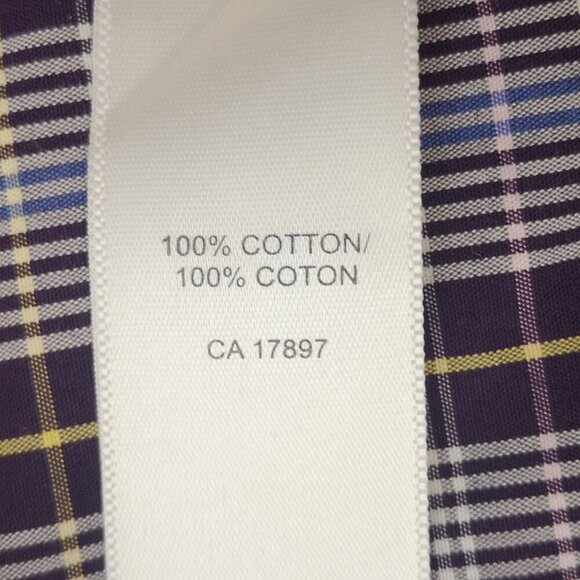 Banana Republic Men's Size Medium No Iron Slim Fit Purple White Blue Plaid Shirt - Picture 5 of 10